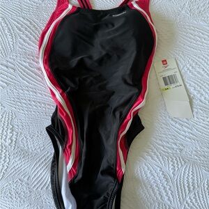 Speedo Black and Pink Sporty One Piece Swimsuit